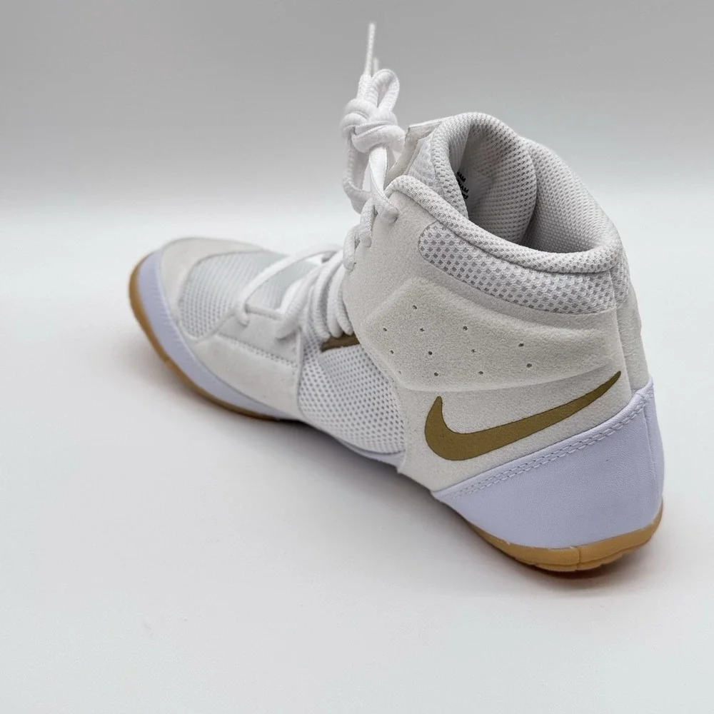 Size 8.5M- Nike Fury Wrestling Shoes, White/Metallic Gold, Boxing Sneakers